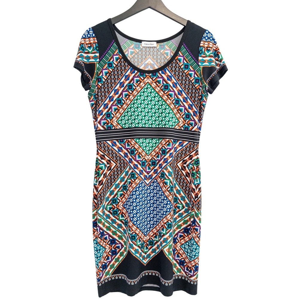 Calvin Klein Sheath Dress Womens 8 Bold Retro Geometric Bodycon Business Casual